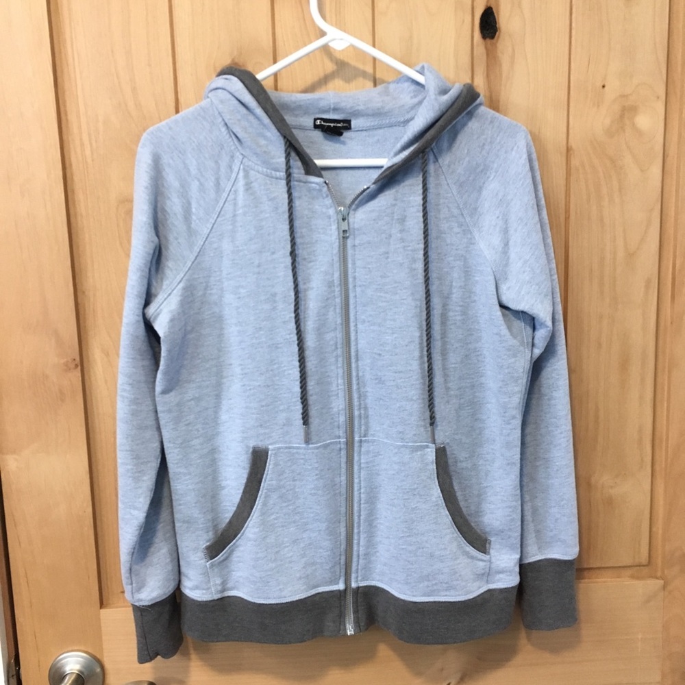 Champion Light Blue and Gray Full Zip Sweatshirt